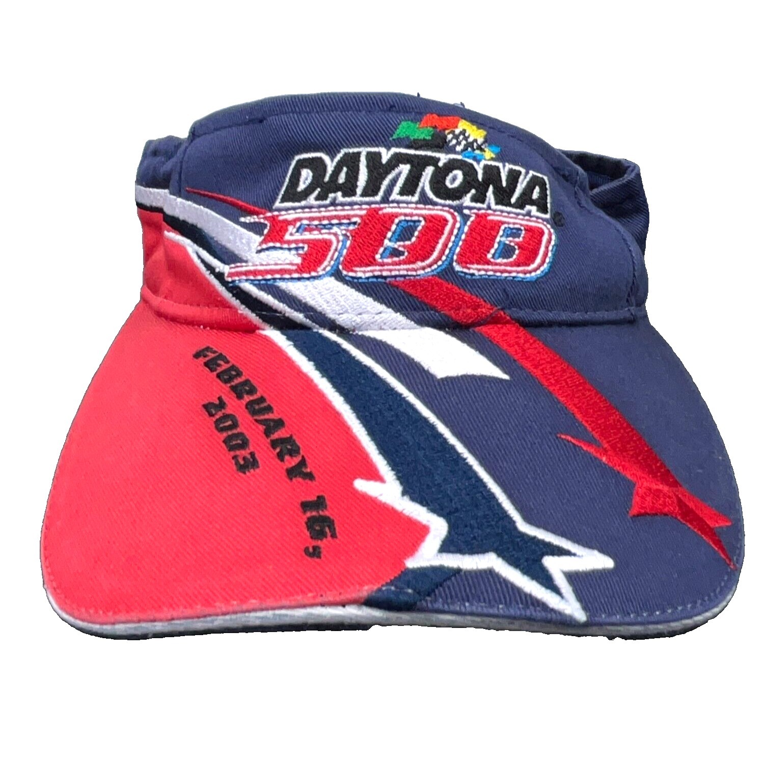 Vintage Nascar Hat Cap Sun Visor Strap Back Blue Red Daytona 500 2003 Y2k 00s